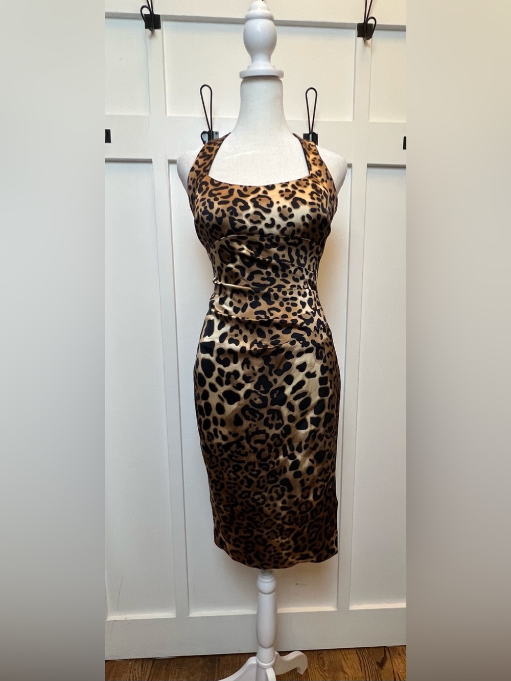 Cache Leopard Animal Print Bodycon Dress Women 4 Halter Sleeveless Knee Mob Wife